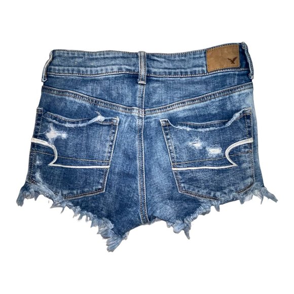 American Eagle AEO Distressed Stitched Hi-Rise Embroidered Shortie Shorts 6 - Picture 4 of 7